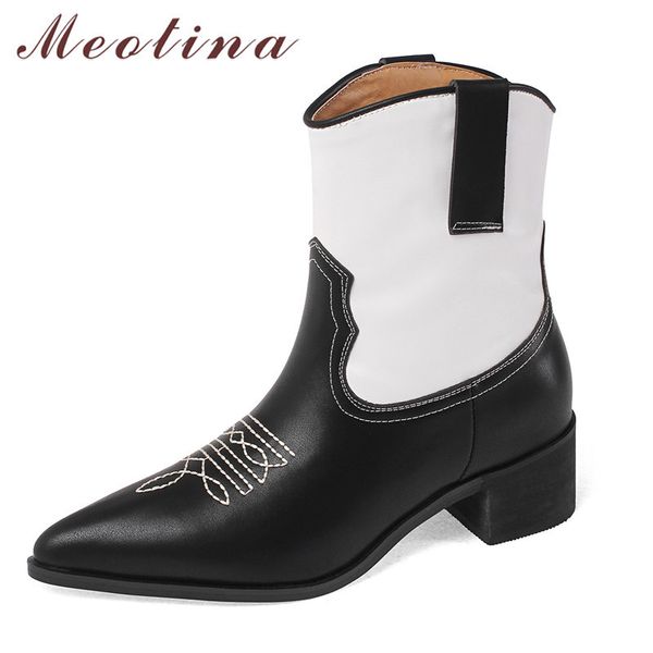 real leather western boots women shoes pointed toe block heels ankle high heel lady short autumn winter 40 210517, Black
real leather western boots women shoes pointed toe block heels ankle high heel lady short autumn winter 40 210517, Black