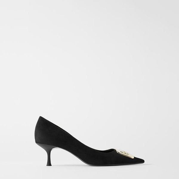 dress shoes 2021 spring black metal tip high heels woman