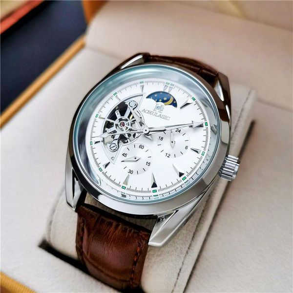 wristwatches automatic mechanical watch luminous waterproof men's tourbillon moon phase second plate leisure business fashion trend, Slivery;brown
wristwatches automatic mechanical watch luminous waterproof men's tourbillon moon phase second plate leisure business fashion trend, Slivery;brown