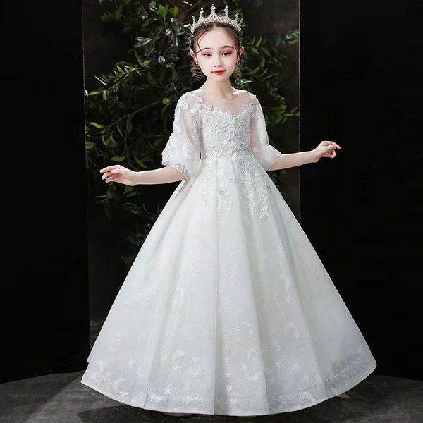 flower girl dresses lacel infant dress kids formal wear floor-length tulle and half sleeve, White;blue
flower girl dresses lacel infant dress kids formal wear floor-length tulle and half sleeve, White;blue