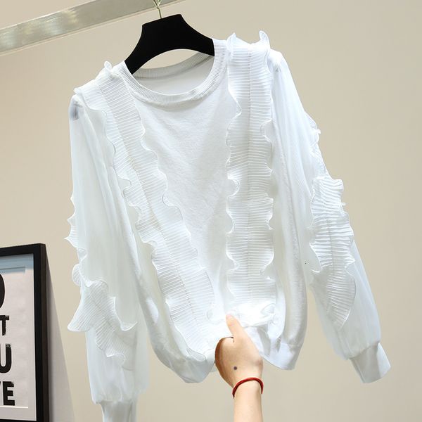 knits chiffon stitching long sleeve jumper woman autumn loose solid color fashion temperament pleated ruffled sweater shirt top, White
knits chiffon stitching long sleeve jumper woman autumn loose solid color fashion temperament pleated ruffled sweater shirt top, White