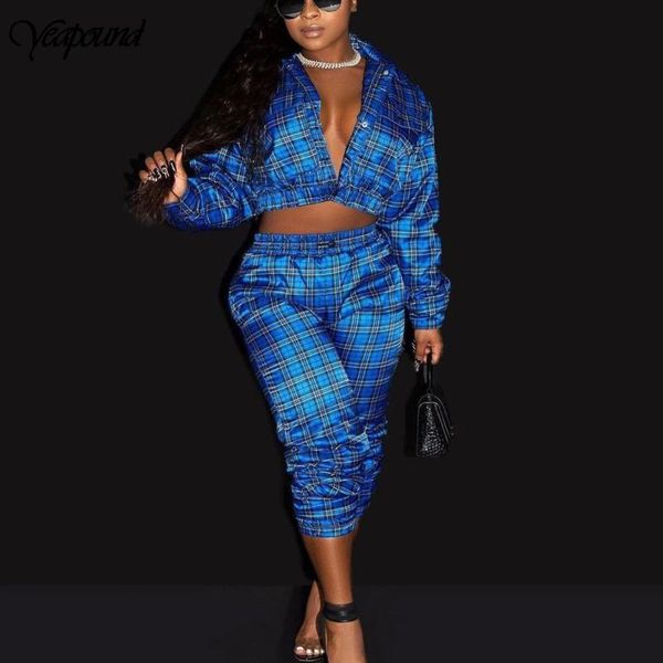 women's two piece pants fashion plaid print set single breasted outfit v neck blouse and trousers 2 high streetwear, White 
women's two piece pants fashion plaid print set single breasted outfit v neck blouse and trousers 2 high streetwear, White