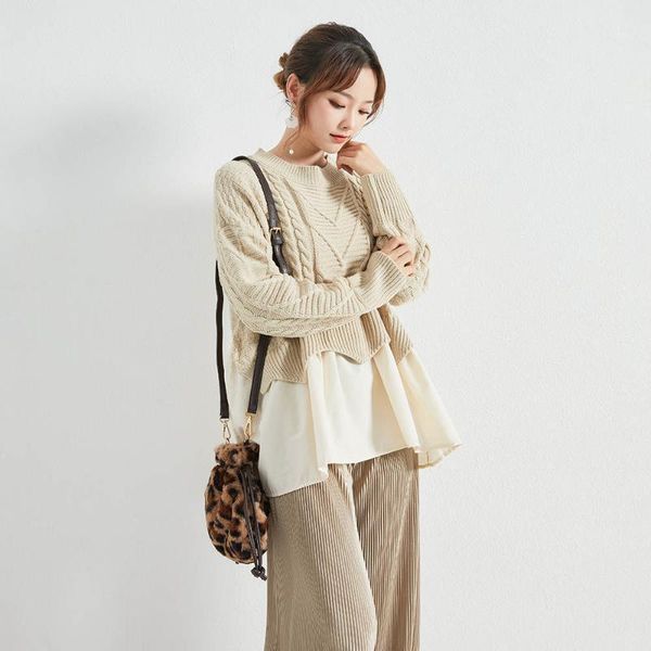 women fashion outer wear base loose knit sweater long-sleeved western-style fake two-piece blouse japan style female women's sweaters, White;black
women fashion outer wear base loose knit sweater long-sleeved western-style fake two-piece blouse japan style female women's sweaters, White;black