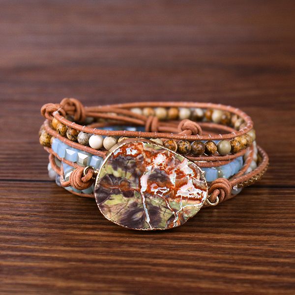 unique mixed natural amazonite stones gilded stone charm 5 strands wrap bracelets handmade boho bracelet women leather braceletdio chan cont, Golden;white
unique mixed natural amazonite stones gilded stone charm 5 strands wrap bracelets handmade boho bracelet women leather braceletdio chan cont, Golden;white