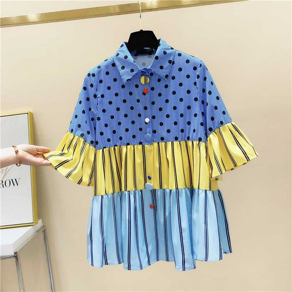 summer panelled fashion design women shirts polka dot spliced striped turn down collar shirt 210615, White
summer panelled fashion design women shirts polka dot spliced striped turn down collar shirt 210615, White