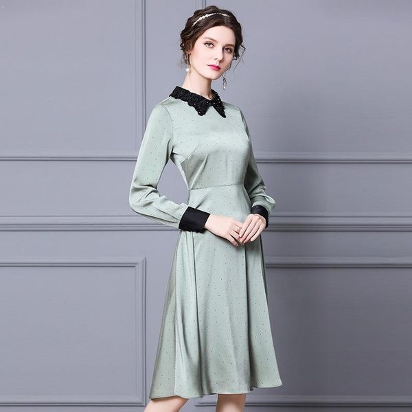 casual dresses elegant party women's dress 2021 spring summer ladies turn-down collar polka dot print beading deco long sleeve green, Black;gray
casual dresses elegant party women's dress 2021 spring summer ladies turn-down collar polka dot print beading deco long sleeve green, Black;gray