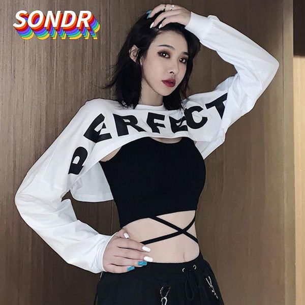 women's t-shirt sondr street y2k long sleeve round neck nightclub party two piece vest, White
women's t-shirt sondr street y2k long sleeve round neck nightclub party two piece vest, White