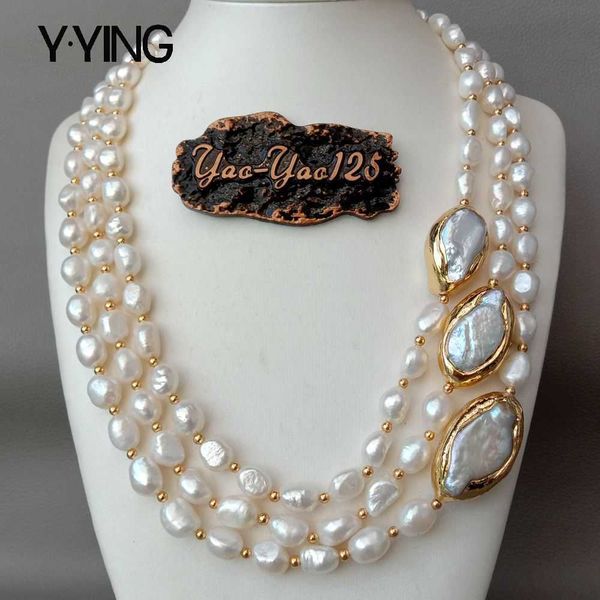 y ying baroque culture pearl necklace, 20 inches, 3 rows, kosh pearl, gold-plated connector, luxury women's wedding scarf, Silver
y ying baroque culture pearl necklace, 20 inches, 3 rows, kosh pearl, gold-plated connector, luxury women's wedding scarf, Silver