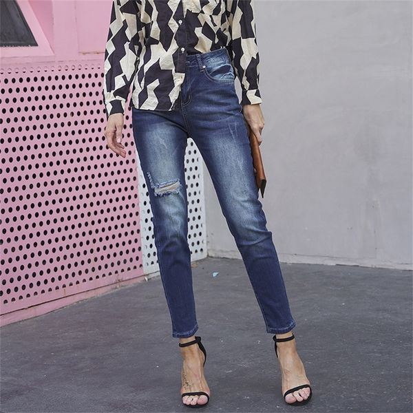 self portrait of new elastic washed hole breaking small foot street style denim pants, Blue
self portrait of new elastic washed hole breaking small foot street style denim pants, Blue