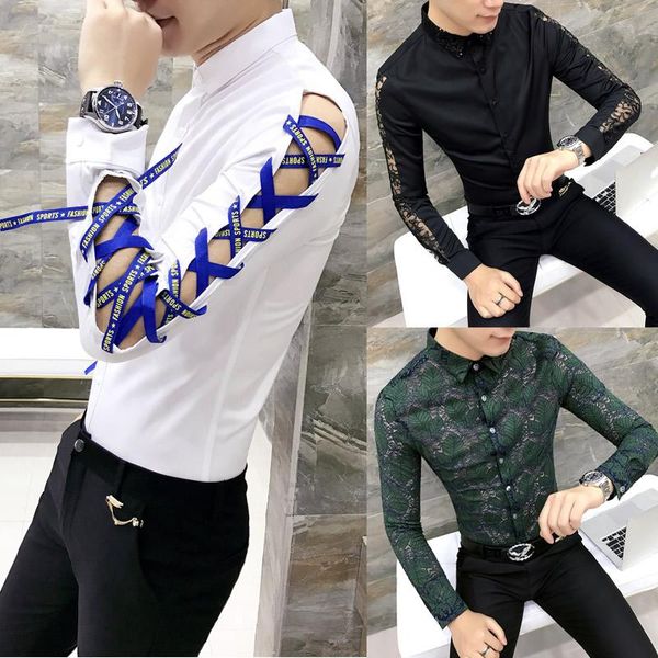 spring autumn mens long sleeve lace shirts brand korean style hairstylist embroider patchwork nightclub slim fit casual men's, White;black
spring autumn mens long sleeve lace shirts brand korean style hairstylist embroider patchwork nightclub slim fit casual men's, White;black