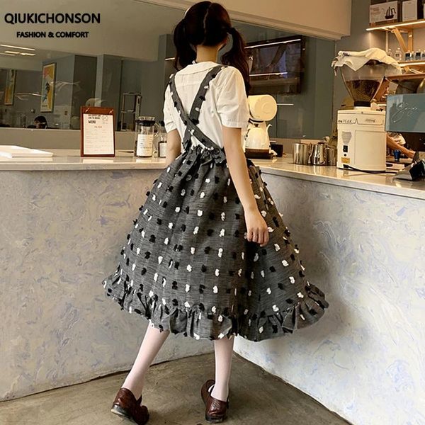 skirts qiukichonson plus size long midi school skirt womens summer preppy kawaii applique polka dot ruffle suspender rokjes, Black
skirts qiukichonson plus size long midi school skirt womens summer preppy kawaii applique polka dot ruffle suspender rokjes, Black