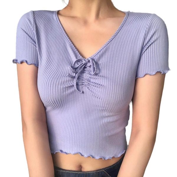 women's t-shirt women cropped solid color bowknot vertical texture short-sleeve v-neck fashion street pleated slim, White
women's t-shirt women cropped solid color bowknot vertical texture short-sleeve v-neck fashion street pleated slim, White