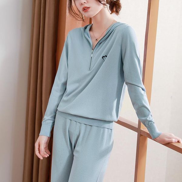 women's two piece pants sportswear suit 2021 female autumn foreign ice silk casual fashion knitting two-piece, White
women's two piece pants sportswear suit 2021 female autumn foreign ice silk casual fashion knitting two-piece, White