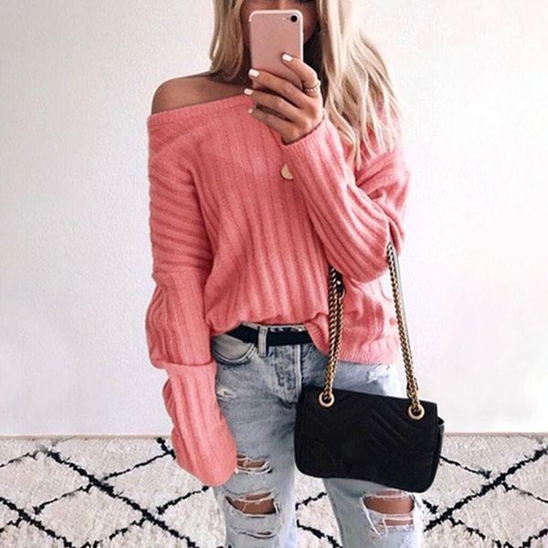 women's sweaters 2021 knitted loose fashion pullover femme women sweater pink strapless shoulder autumn winter long sleeve oversize jum, White;black
women's sweaters 2021 knitted loose fashion pullover femme women sweater pink strapless shoulder autumn winter long sleeve oversize jum, White;black