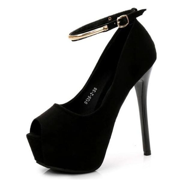 dress shoes women 14cm thin high heels stiletto pumps bridal wedding flock buckle peep toe waterproof metal decoration, Black
dress shoes women 14cm thin high heels stiletto pumps bridal wedding flock buckle peep toe waterproof metal decoration, Black