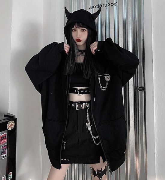 women's jackets spring autumn women harajuku punk gothic girls black devil horn hoodies sweatshirt hooded japanese hip plus size clothe, Black;brown
women's jackets spring autumn women harajuku punk gothic girls black devil horn hoodies sweatshirt hooded japanese hip plus size clothe, Black;brown