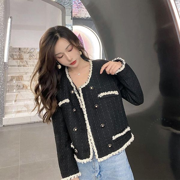 women's wool & blends western style short jacket design sense small fragrance female spring and autumn, Black
women's wool & blends western style short jacket design sense small fragrance female spring and autumn, Black