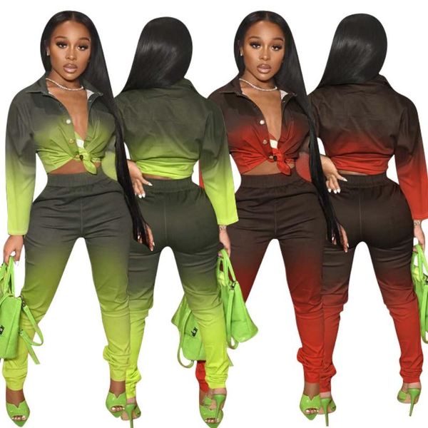 women's two piece pants women set gradient color long sleeve turn-down single breasted elastic waist full length outfits, White
women's two piece pants women set gradient color long sleeve turn-down single breasted elastic waist full length outfits, White