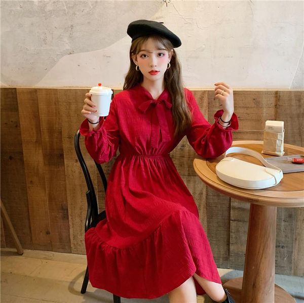 casual dresses women summer vintage party dress y2k lady france style full sleeve pure colour o neck midi vestido 2021, Black;gray
casual dresses women summer vintage party dress y2k lady france style full sleeve pure colour o neck midi vestido 2021, Black;gray