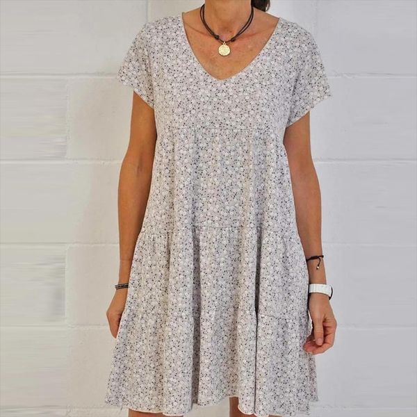 v neck fashion flroal printing womens dresses short sleeve summer casual party pleated loose, Black;gray
v neck fashion flroal printing womens dresses short sleeve summer casual party pleated loose, Black;gray