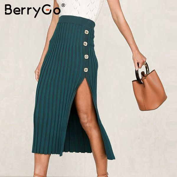 berrygo buttons split women knitted skirt elegant female bodycon midi bottoms high waist party ladies pleated s 210513, Black
berrygo buttons split women knitted skirt elegant female bodycon midi bottoms high waist party ladies pleated s 210513, Black