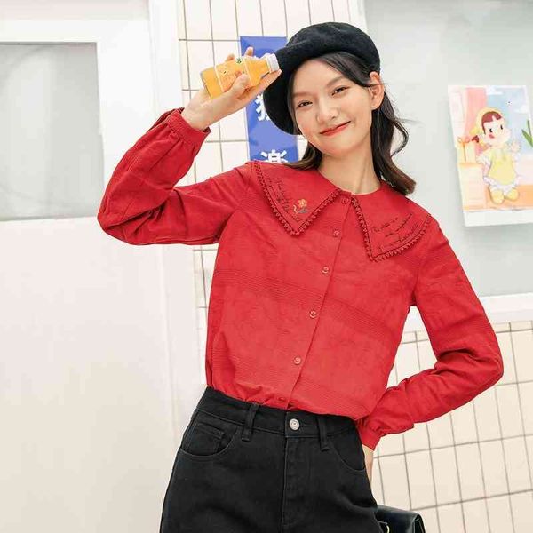 blouses winter embroidered baby collar young small jacquard long sleeve cute student girl women's shirt 6xks, White
blouses winter embroidered baby collar young small jacquard long sleeve cute student girl women's shirt 6xks, White