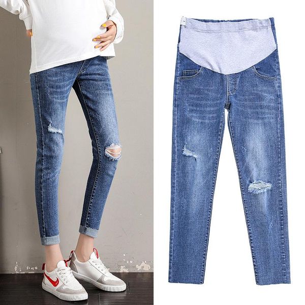 maternity bottoms retro denim hole jeans pants for pregnant women elastic waist skinny stretch pregnancy trousers, White
maternity bottoms retro denim hole jeans pants for pregnant women elastic waist skinny stretch pregnancy trousers, White