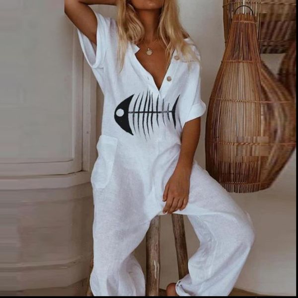 fish women jumpsuits bone print v neck jumpsuit short sleeve buttons cotton linen female romper spring summer ladies overalls 3xl, Black;white
fish women jumpsuits bone print v neck jumpsuit short sleeve buttons cotton linen female romper spring summer ladies overalls 3xl, Black;white