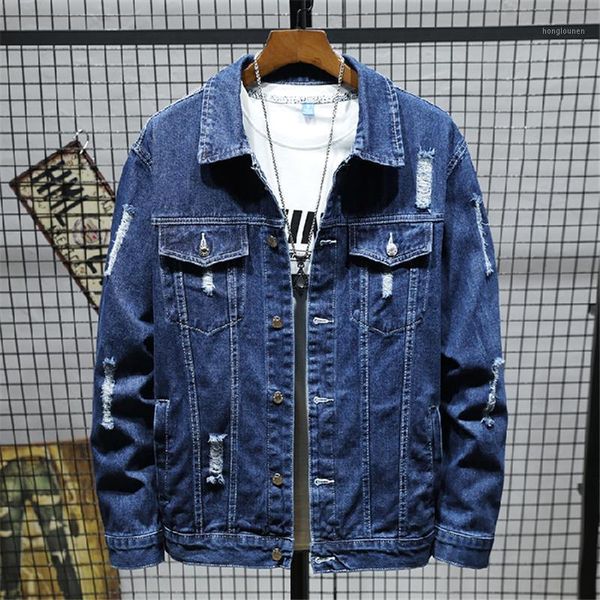 men's jackets spring autumn ripped denim jacket male korean style loose cotton jean youth casual windbreaker cowboy for man, Black;brown
men's jackets spring autumn ripped denim jacket male korean style loose cotton jean youth casual windbreaker cowboy for man, Black;brown