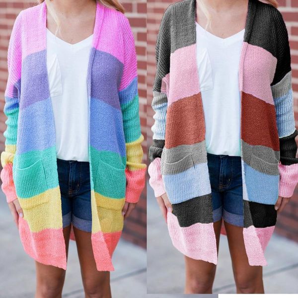 women's knits & tees 2021 spring autumn women sweater striped color block draped loose cardigan long sleeve casual female pockets knit, White
women's knits & tees 2021 spring autumn women sweater striped color block draped loose cardigan long sleeve casual female pockets knit, White