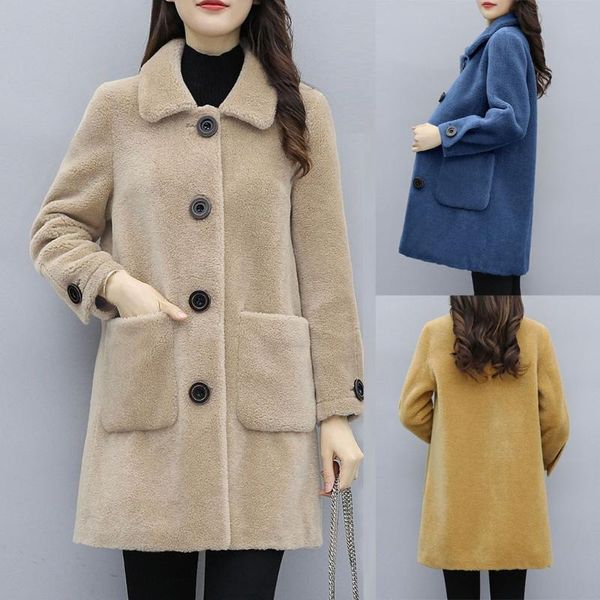 women's wool & blends faux fur coat women fashion button mid-length plus size padded fleece long sleeve loose solid color cashmere outw, Black
women's wool & blends faux fur coat women fashion button mid-length plus size padded fleece long sleeve loose solid color cashmere outw, Black