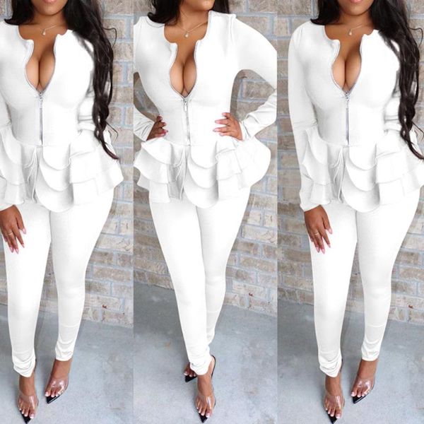 two piece dress sets women autumn elegant solid long sleeve v neck ruffles and pancil pants office ladies causal suits, White
two piece dress sets women autumn elegant solid long sleeve v neck ruffles and pancil pants office ladies causal suits, White