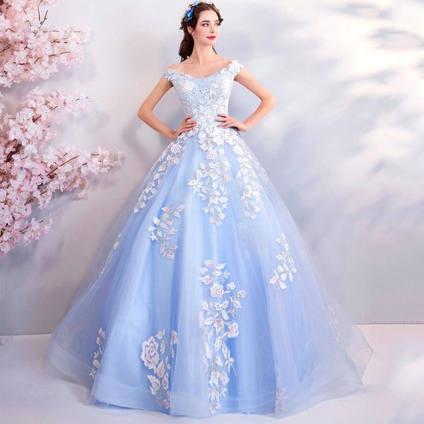 sky blue simple lace quinceanera prom dresses off shoulder sequined beaded applique hand made flowers tulle evening party sweet 16 dress, Blue;red
sky blue simple lace quinceanera prom dresses off shoulder sequined beaded applique hand made flowers tulle evening party sweet 16 dress, Blue;red