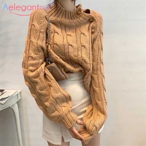 aelegantmis korean fashion button twist sweater women elegant vintage female knit twisted pullover soft warm 210607, White;black
aelegantmis korean fashion button twist sweater women elegant vintage female knit twisted pullover soft warm 210607, White;black