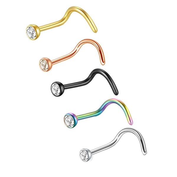 junlowpy punk style piercing lip body jewelry for man women studs 2mm rose black rinbow screw nose stud pin, Silver