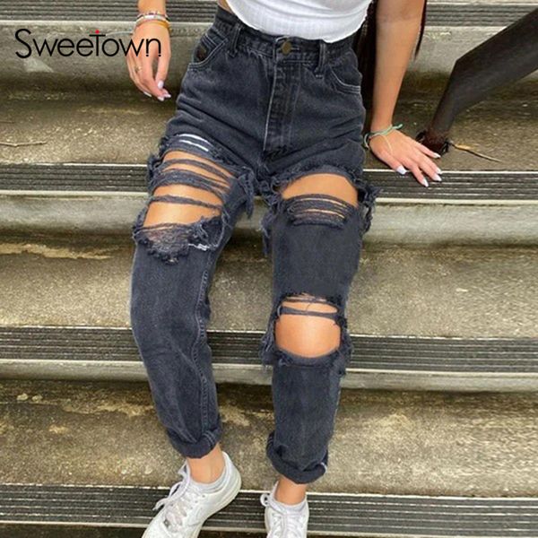 sweetown hole goth grunge aesthetic y2k jeans women punk distressed e girl denim trousers hippie high waist straight pants, Black;white
sweetown hole goth grunge aesthetic y2k jeans women punk distressed e girl denim trousers hippie high waist straight pants, Black;white