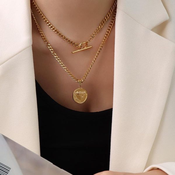 pendant necklaces peri'sbox gold color chunky chain coin necklace for women waterproof stainless steel 2 layered, Silver
pendant necklaces peri'sbox gold color chunky chain coin necklace for women waterproof stainless steel 2 layered, Silver