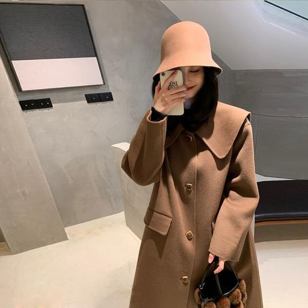 women's wool & blends winter simple belt blend female mid-length solid color loose long woolen coat ladies trench oversize a384, Black
women's wool & blends winter simple belt blend female mid-length solid color loose long woolen coat ladies trench oversize a384, Black