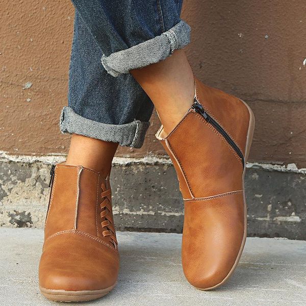 boots 2021 pu leather ankle women autumn winter cross strappy vintage zipper flat ladies shoes woman botas mujer, Black
boots 2021 pu leather ankle women autumn winter cross strappy vintage zipper flat ladies shoes woman botas mujer, Black