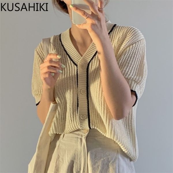 korean chic summer short sleeve knitwear causal vintage elegant v-neck cardigans hit color knitted 6h959 210603, White
korean chic summer short sleeve knitwear causal vintage elegant v-neck cardigans hit color knitted 6h959 210603, White