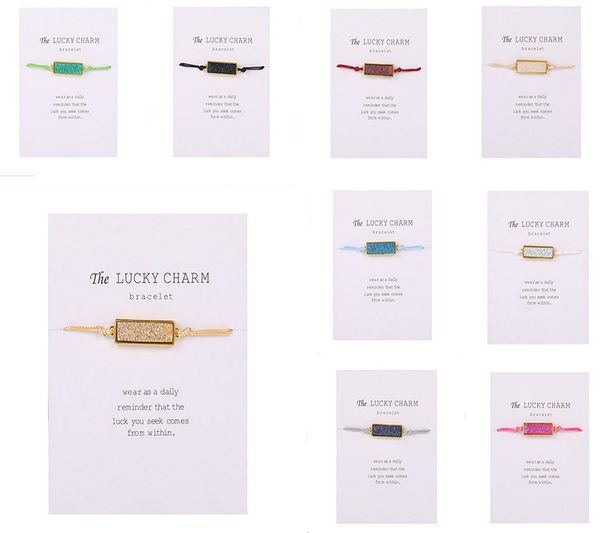 square resin charm bracelets adjustable braided string bangle gold plated jewelry gift for women men with wish card, Golden;silver
square resin charm bracelets adjustable braided string bangle gold plated jewelry gift for women men with wish card, Golden;silver