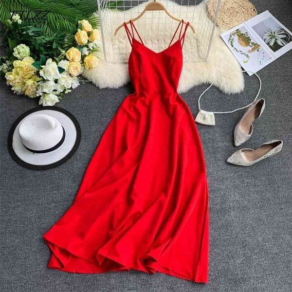 ftlzz vintage sleeveless women dress summer backless long dress female elegant red beach party dress 201025, Black;gray
ftlzz vintage sleeveless women dress summer backless long dress female elegant red beach party dress 201025, Black;gray