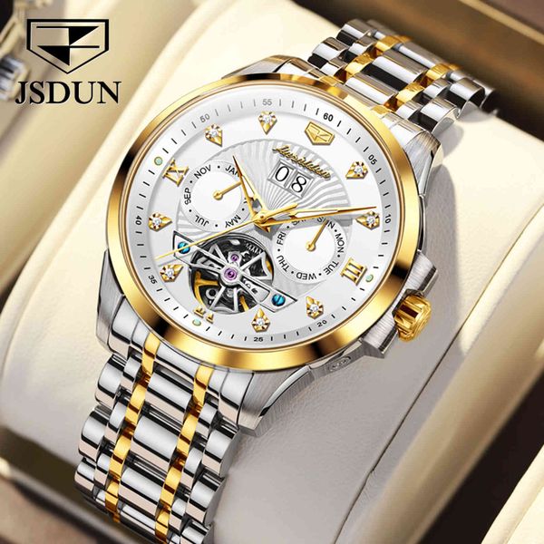 jsdun luxury watches automatic mechanical watch men 50m waterproof stainless steel original sapphire mirror skeleton male watch, Slivery;brown
jsdun luxury watches automatic mechanical watch men 50m waterproof stainless steel original sapphire mirror skeleton male watch, Slivery;brown