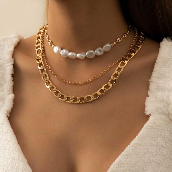 chains 3pcs/set pig nose baroque imitation pearl choker necklace multi layered curb cuban for women jewelry accessories, Silver
chains 3pcs/set pig nose baroque imitation pearl choker necklace multi layered curb cuban for women jewelry accessories, Silver
