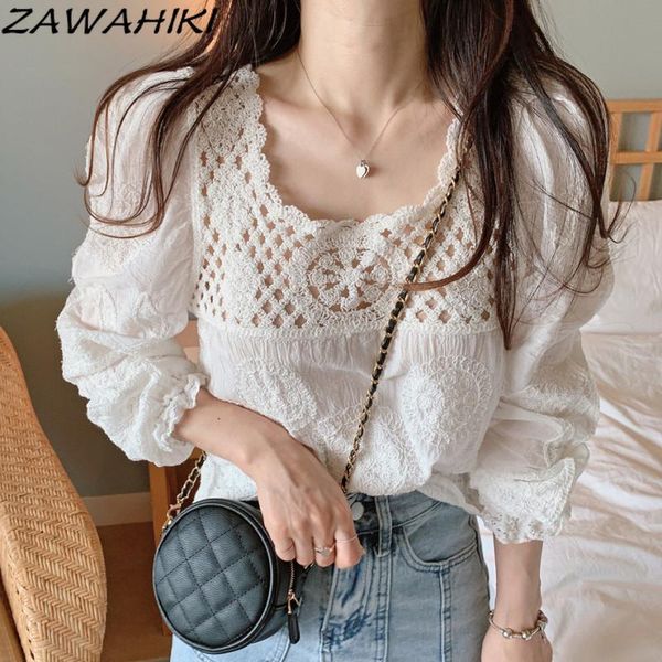 women's blouses & shirts zawahiki autumn french blusas mujer crochet hollow out patchwork vintage western square collar puff sleeve fe, White
women's blouses & shirts zawahiki autumn french blusas mujer crochet hollow out patchwork vintage western square collar puff sleeve fe, White