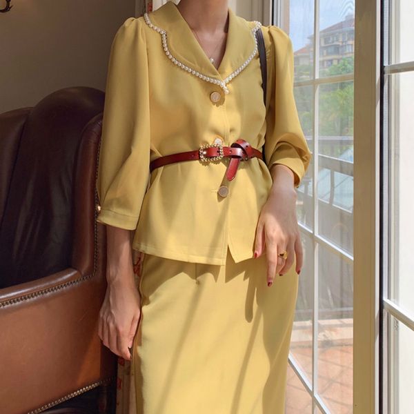 two piece dress french style autumn of vintage 2 piece feminine suit pearl engraved blazer stripes and skirt elegant lady fice chic two sets, White
two piece dress french style autumn of vintage 2 piece feminine suit pearl engraved blazer stripes and skirt elegant lady fice chic two sets, White