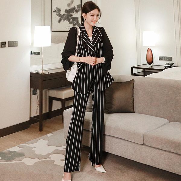 fashion arrival comfortable work style pant suit sash and long temperamental striped personality elegant women's two piece pants, White
fashion arrival comfortable work style pant suit sash and long temperamental striped personality elegant women's two piece pants, White