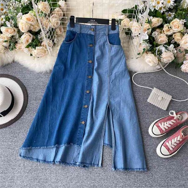 ins contrasting color stitching fashion irregular high waist a- line split denim skirt women elegant harajuku m518 210527, Black
ins contrasting color stitching fashion irregular high waist a- line split denim skirt women elegant harajuku m518 210527, Black