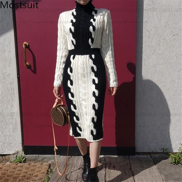winter thicken twisted knitted korean long dress women full sleeve turtleneck color-blocked vintage elegant ladies vestidos 210518, Black;gray
winter thicken twisted knitted korean long dress women full sleeve turtleneck color-blocked vintage elegant ladies vestidos 210518, Black;gray