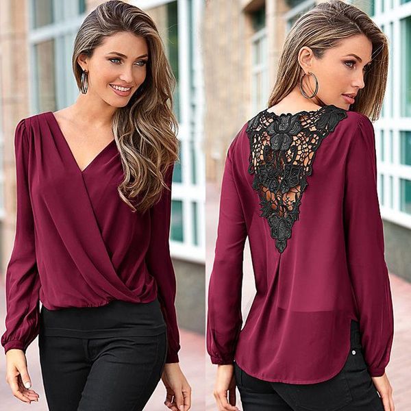 women's blouses & shirts women chiffon lace back deep v neck ladies casual v-neck long sleeve shirt loose fashion blouse, White
women's blouses & shirts women chiffon lace back deep v neck ladies casual v-neck long sleeve shirt loose fashion blouse, White